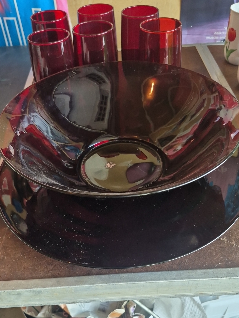 Anchor Hocking Ruby Red Glass Serveware Set